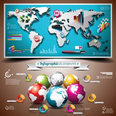 vektör tasarım Infographic öğeleri kümesi. Dünya grafik harita ve bilgi.