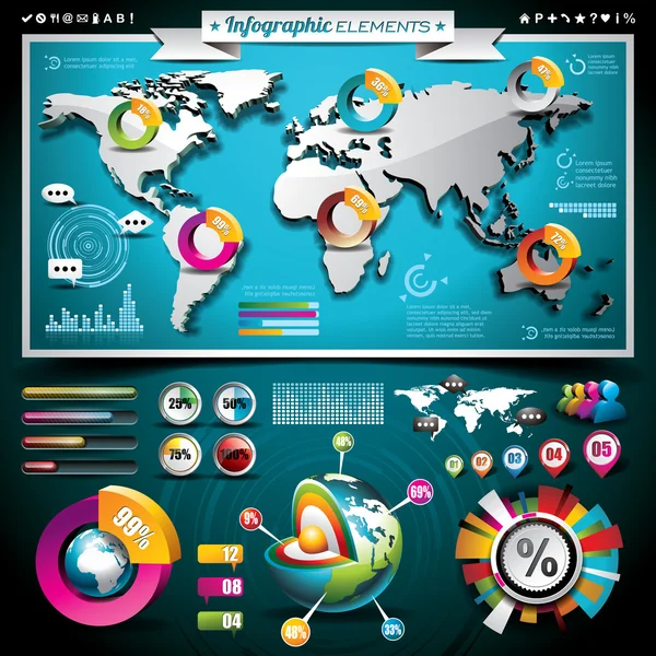 Vector ontwerpset van infographic elementen. wereld kaart en informatie afbeeldingen. — Stockvector