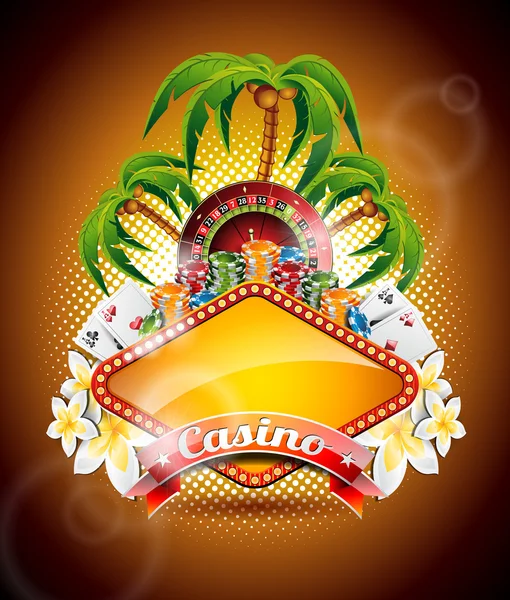 casino Tema rulet tekerleği ve kurdele ile vektör çizim.