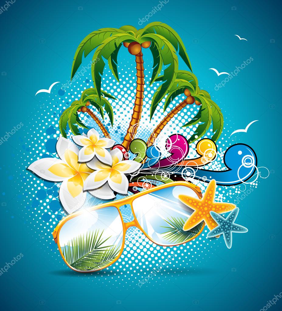 Download Vector Summer Holiday Flyer Design with palm trees and ...