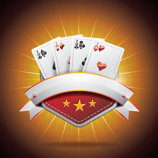 Vector illustration on a casino theme with roulette wheel and ribbon. — Stock Vector