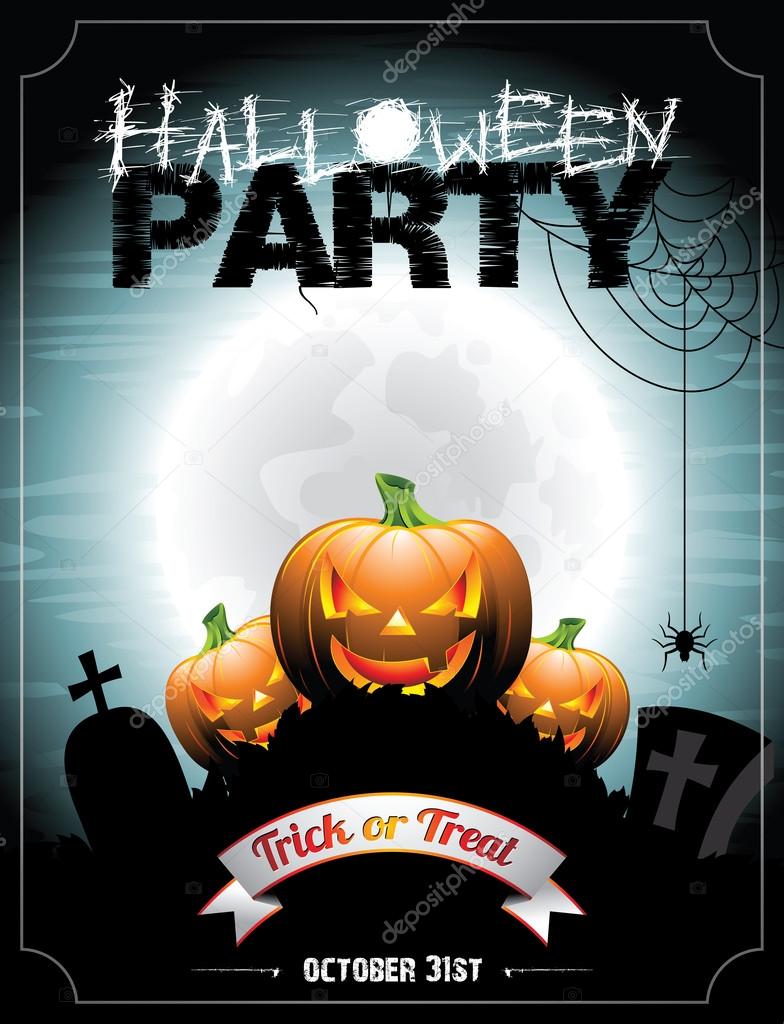 Vector illustration on a Halloween Party theme With pumkins.