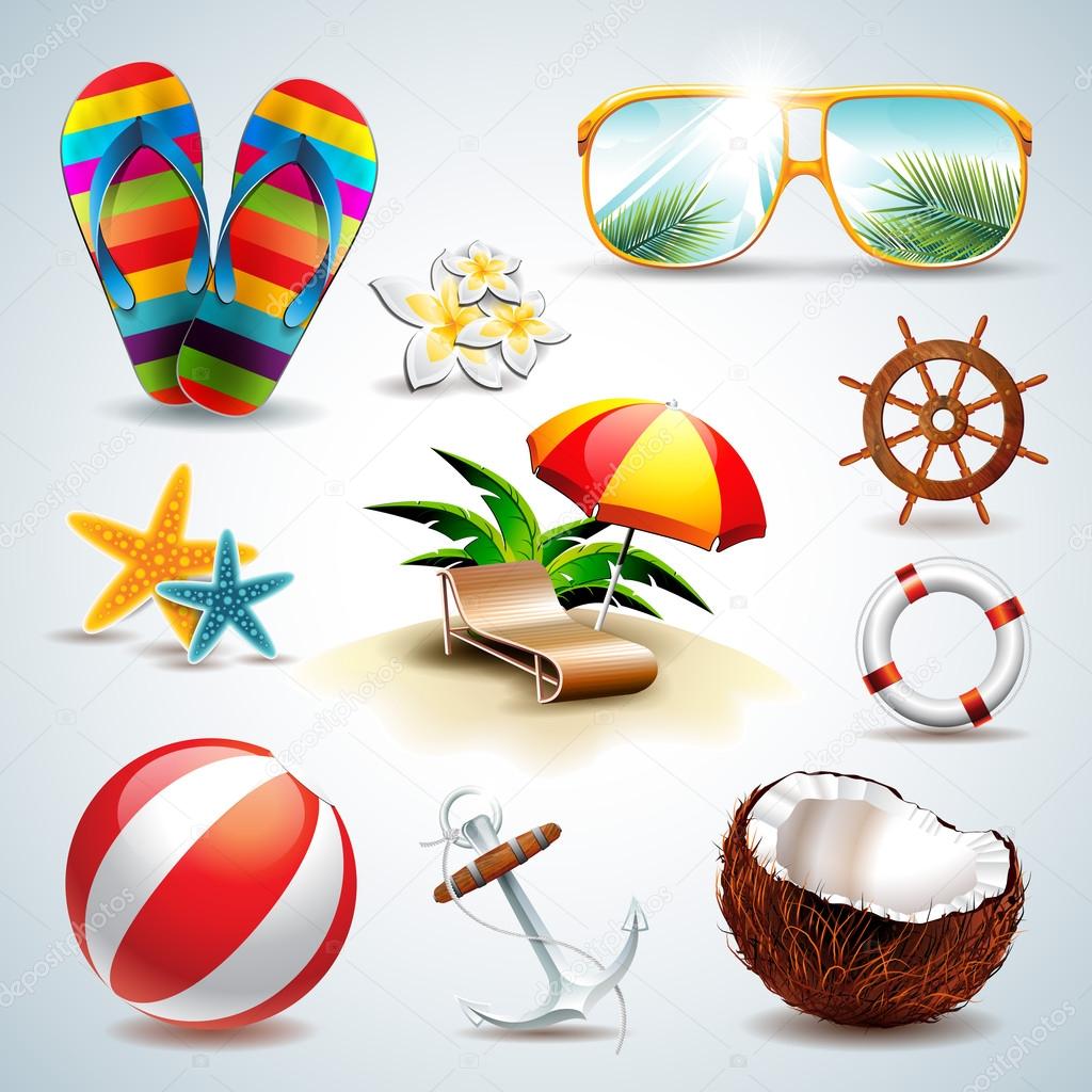 Vector Summer Holiday Icon set on clear background. 