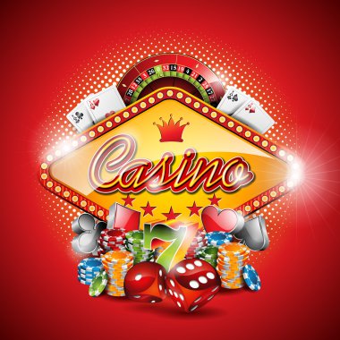 casino Tema rulet tekerleği ve kurdele ile vektör çizim.