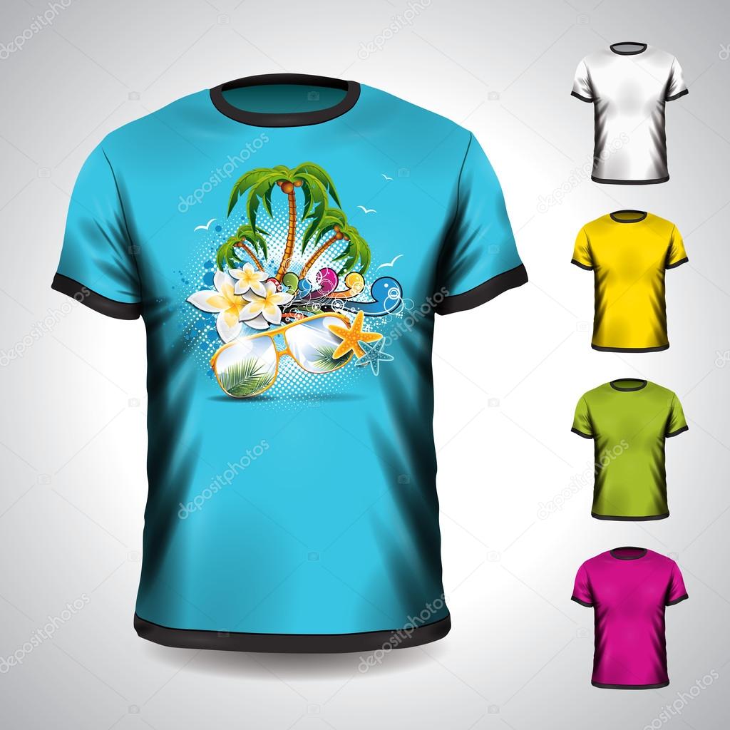 Vector t-shirt set on a summer holiday theme with palm tree