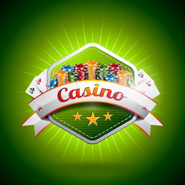 Vector illustration on a casino theme with poker card and chips — Stock Vector