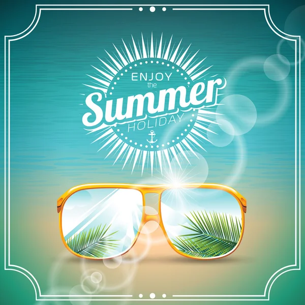 Ilustración vectorial sobre un tema de vacaciones de verano con gafas de sol . — Vector de stock