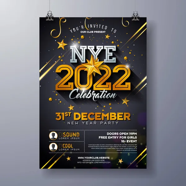 2020 New Year Party Celebration Poster Template Illustration mit glänzenden goldenen Zahl auf schwarzem Hintergrund. Vector Holiday Premium Einladungsflyer oder Werbebanner. — Stockvektor