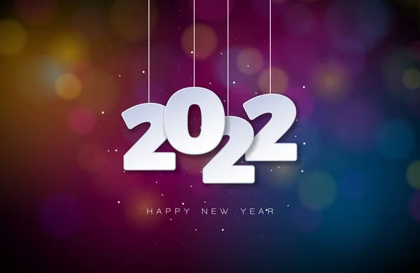 2022 Happy New Year Illustration with White Cutout Number on Colorful Shiny Background. Vector Christmas Holiday Season Design for Flyer, Greeting Card, Banner, Celebration Poster, Party Invitation or — Stock Vector