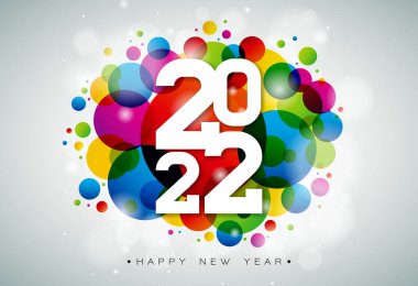 2022 Renkli Parlak Arkaplan Üzerine Beyaz Sayılı Mutlu Yeni Yıl Resimleri. Uçan, Kutlayan Kart, Bayrak, Kutlama Posteri, Parti Davetiyesi veya