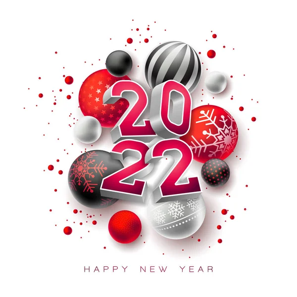 2022 Bonne année Illustration avec typographie 3d Lettrage et boule de Noël sur fond blanc. Conception vectorielle de saison de Noël pour flyer, carte de voeux, bannière, affiche de célébration, fête — Image vectorielle