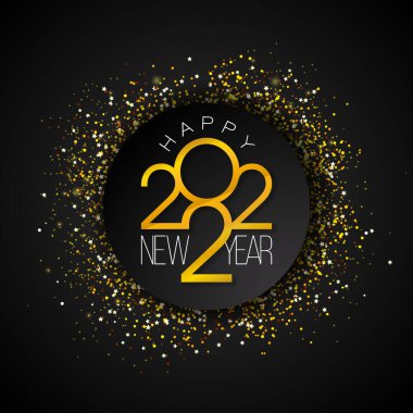 2022 Parlak Arkaplan Üzerine Parlak Altın Numaralı Mutlu Yeni Yıl İllüstrasyonları. Flyer, Greeting Card, Banner, Poster, Parti Daveti veya Takvim İçin Vektör Tatil Tasarımı.