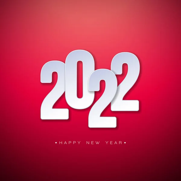 2022 Happy New Year Illustration mit weißer Zahl auf rotem Hintergrund. Vector Weihnachtszeit Design für Flyer, Grußkarten, Banner, Festplakate, Party-Einladungen oder Kalender. — Stockvektor