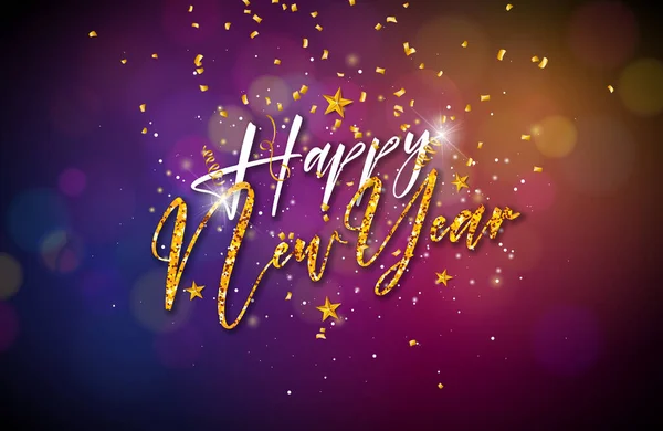 2022 Happy New Year Illustration with Shiny Gold Glittered Handwrited Letter on Blurry Colorful Background. Vector Holiday Celebration Design for Flyer, Greeting Card, Banner, Poster, Party Invitation — Stock Vector