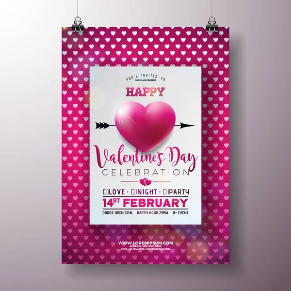 Vector Sevgililer Günü Parti Pilotu Kırmızı Desen Arkaplanda Typography ve Heart ile tasarım. Vector Saint Valentine Günü Romantik Aşk Kutlama Tasarımı El ilanı, tebrik kartı, bayrak, bayram — Stok Vektör