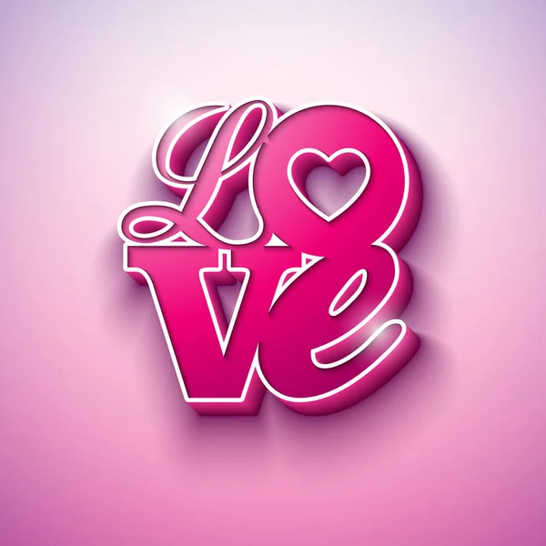 Happy Valentines Day Design with 3d Love Typography Letter on Light Pink Background. Vector Wedding and Romantic Valentine Theme Illustration for Flyer, Greeting Card, Banner, Holiday Poster or Party — Διανυσματικό Αρχείο