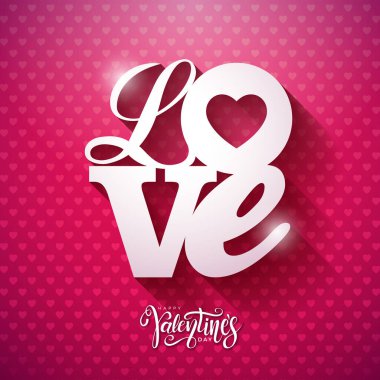 Happy Valentines Day Design with 3d Love Typography Letter on Pink Pattern Background. Vector Wedding and Romantic Valentine Theme Illustration for Flyer, Greeting Card, Banner, Holiday Poster or