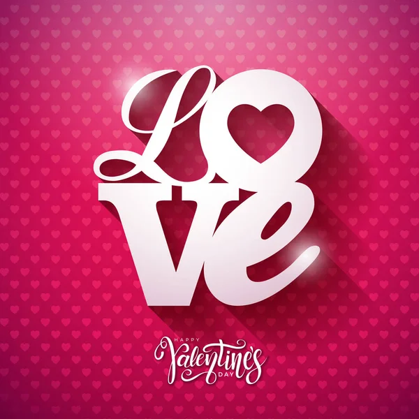 Happy Valentines Day Design with 3d Love Typography Letter on Pink Pattern Background. Vector Wedding and Romantic Valentine Theme Illustration for Flyer, Greeting Card, Banner, Holiday Poster or — Stock Vector