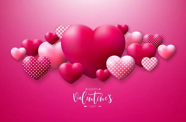 Šťastný Valentýn Design s červeným a bílým srdcem a typografie dopis na růžovém pozadí. Vektorová svatba a romantická láska Valentýn téma ilustrace pro leták, blahopřání, banner, dovolená — Stockový vektor