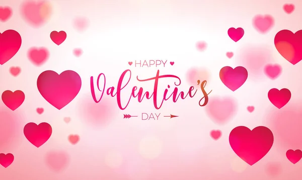 Happy Valentines Day Design with Heart and Typography Letter on Light Pink Background.フライヤー、グリーティングカード、バナー、休日のポスターやロマンチックな愛のバレンタインテーマのイラストベクトル結婚式 — ストックベクタ