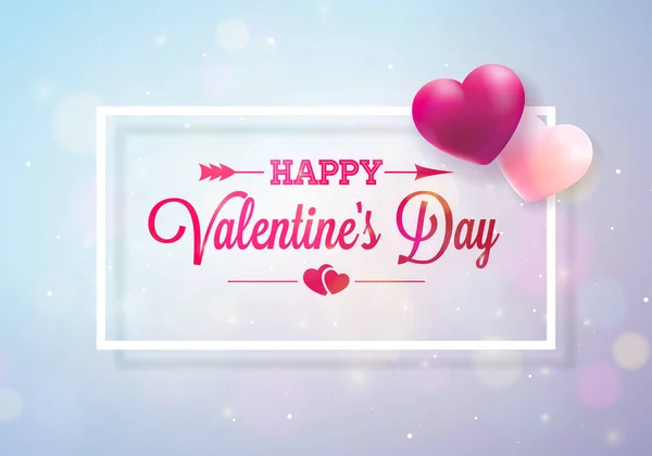 Ευτυχισμένη Ημέρα του Αγίου Βαλεντίνου Σχεδιασμός με κόκκινο και άσπρο καρδιά, πλαίσιο και δακτυλογραφία Γράμμα σε λαμπερό φως φόντο. Διάνυσμα γάμου και ρομαντική αγάπη Valentine θέμα Εικονογράφηση για Flyer, Ευχετήρια κάρτα — Διανυσματικό Αρχείο