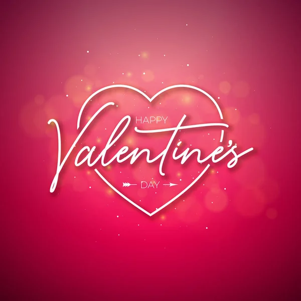 Šťastný Valentýn Design s tvarem srdce a typografie dopis na lesklé červené pozadí. Vektorová svatba a romantická láska Valentýn téma ilustrace pro leták, blahopřání, banner, dovolená — Stockový vektor