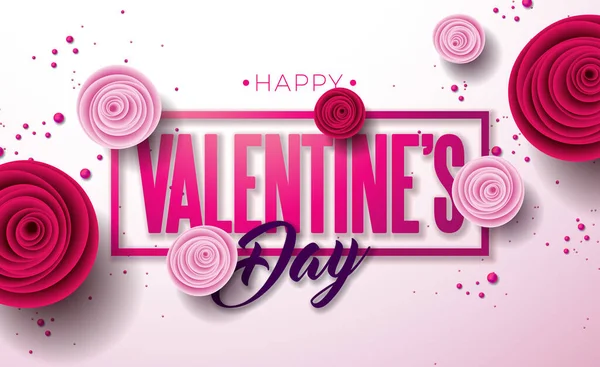 Buon San Valentino Design con Rosa Fiore e Tipografia Lettera su sfondo rosa chiaro. Amore vettoriale, matrimonio e romantico San Valentino tema illustrazione per Flyer, biglietto di auguri, striscione, vacanza — Vettoriale Stock