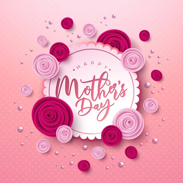 Happy Moederdag wenskaart ontwerp met roos bloem en typografie Brief op roze achtergrond. Vector Mothers Day Illustratie Sjabloon voor Banner, Flyer, Uitnodiging, Brochure, Poster. — Stockvector
