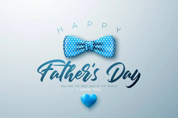 Happy Fathers Day Greeting Card Design with Bow Tie and Heart on Light Background. Vector Celebration Illustration for Best Dad. Template for Banner, Flyer or Poster. — Stock vektor
