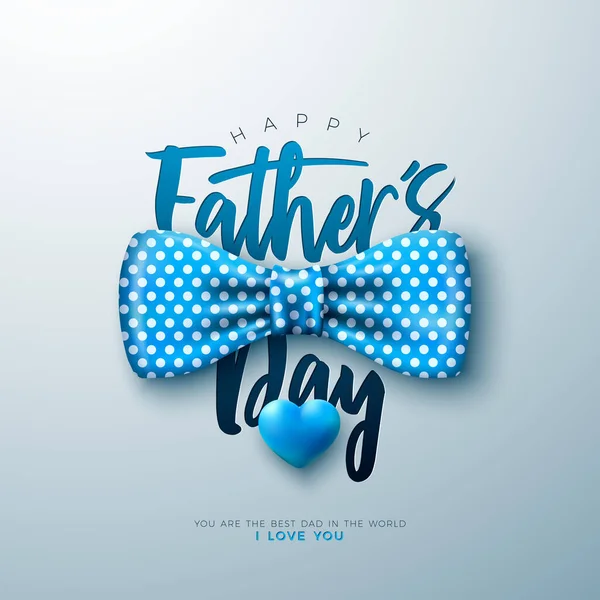 Happy Fathers Day Greeting Card Design with Dotted Bow Tie and Blue Heart on Light Background. Vector Fathers Day Celebration Illustration for Best Dad. Template for Banner, Flyer or Poster. — Stock vektor