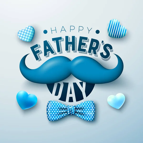 Happy Fathers Day Greeting Card Design with Heart, Bow Tie and Mustache on Light Background. Vector Celebration Illustration for Dad. Template for Banner, Flyer or Poster. — Stock vektor
