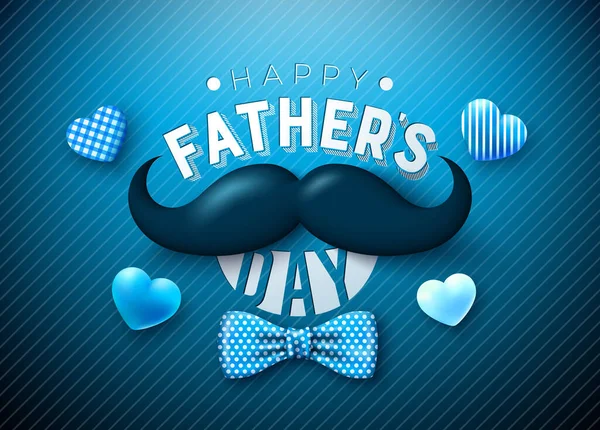 Happy Fathers Day Greeting Card Design Heart Bow Tie Fustache — Stockový vektor