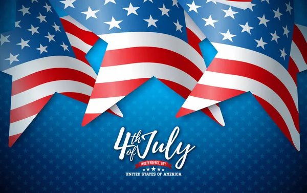 7月4日是美国独立日 象征星形的美国国旗和蓝色背景的字体 国庆7月4日横幅 问候设计 — 图库矢量图片