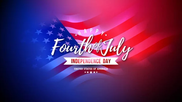 7月4日美国独立日的矢量图解与美国国旗和字体的红蓝背景信件 国庆节国旗 贺卡的国庆设计 — 图库矢量图片