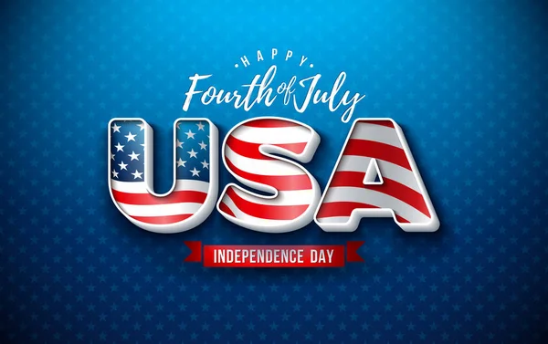 Července Den Nezávislosti Usa Vector Illustration American Flag Lettering Blue — Stockový vektor