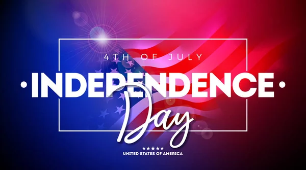 7月4日美国独立日的矢量图解与美国国旗和字体的信关于Shiny背景 国庆旗帜 贺卡的国庆设计 — 图库矢量图片