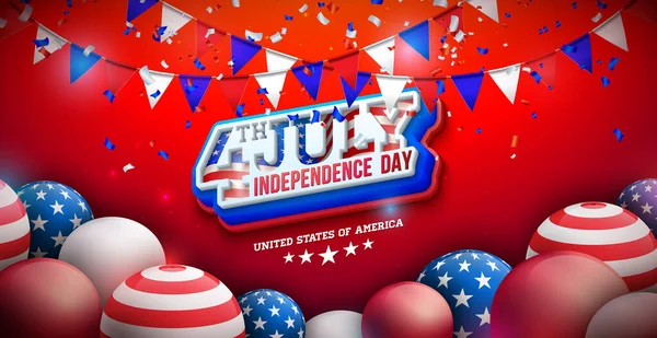 Lipca Dzień Niepodległości Usa Wektor Ilustracja American Flag Party Balloon — Wektor stockowy
