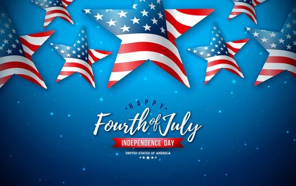7月4日美国独立日的矢量图解 星形的美国国旗和蓝色背景的字体 7月4日全国国旗庆祝会设计 — 图库矢量图片