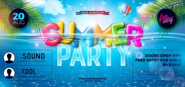 Summer Beach Party Banner Design Kolorowym Tekst Wodzie Typografii Tle — Wektor stockowy