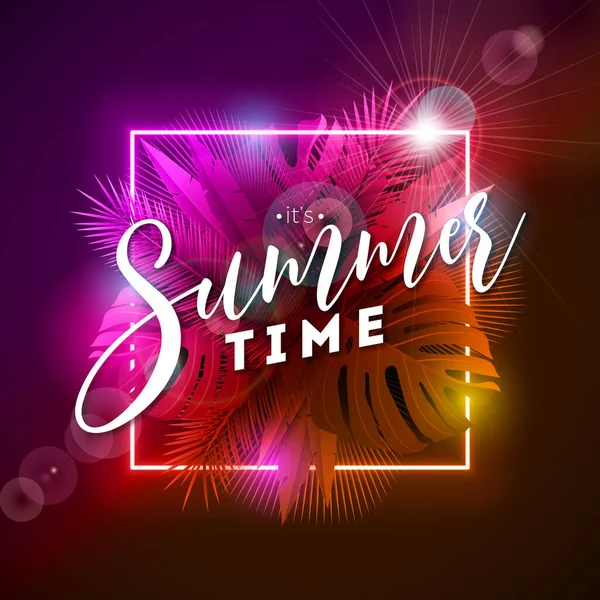 Summer Holiday Design Con Luce Neon Incandescente Sfondo Scuro Illustrazione — Vettoriale Stock