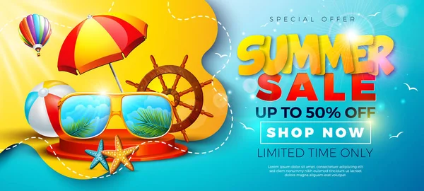 Summer Sale Design Sunglasses Stage Podium Beach Ball Sunshade Abstract — Stockvektor