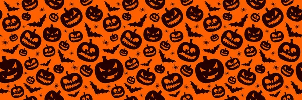 Happy Halloween Seamless Pattern Illustration Cute Pumpkin Flying Bats Orange — 스톡 벡터