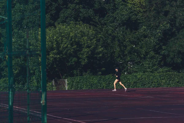 Girl Makes Run Morning Stadium Athletics — Fotografia de Stock