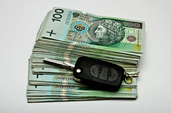 Car keys on a generous pile of money — Stock Photo, Image