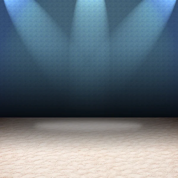 Blue illuminated wall lights with a white floor