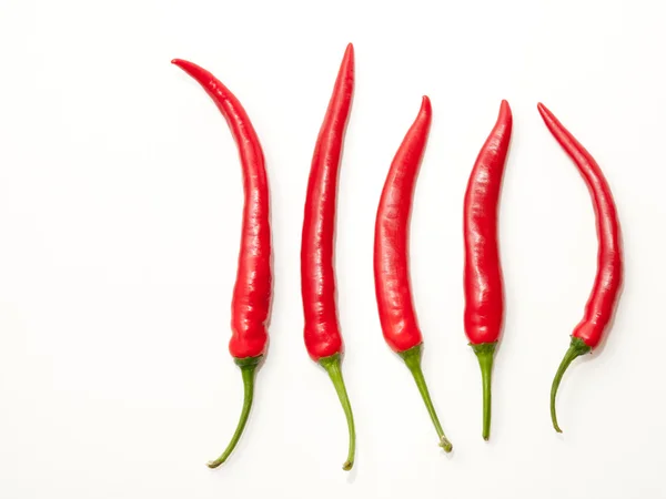 Čtyři červené chilli papričky — Stock fotografie