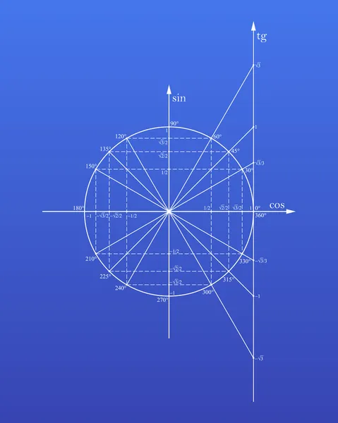 Trigonometriska cirkel — Stock vektor