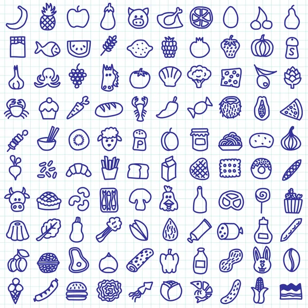 Cento icone alimentari Illustrazione Stock