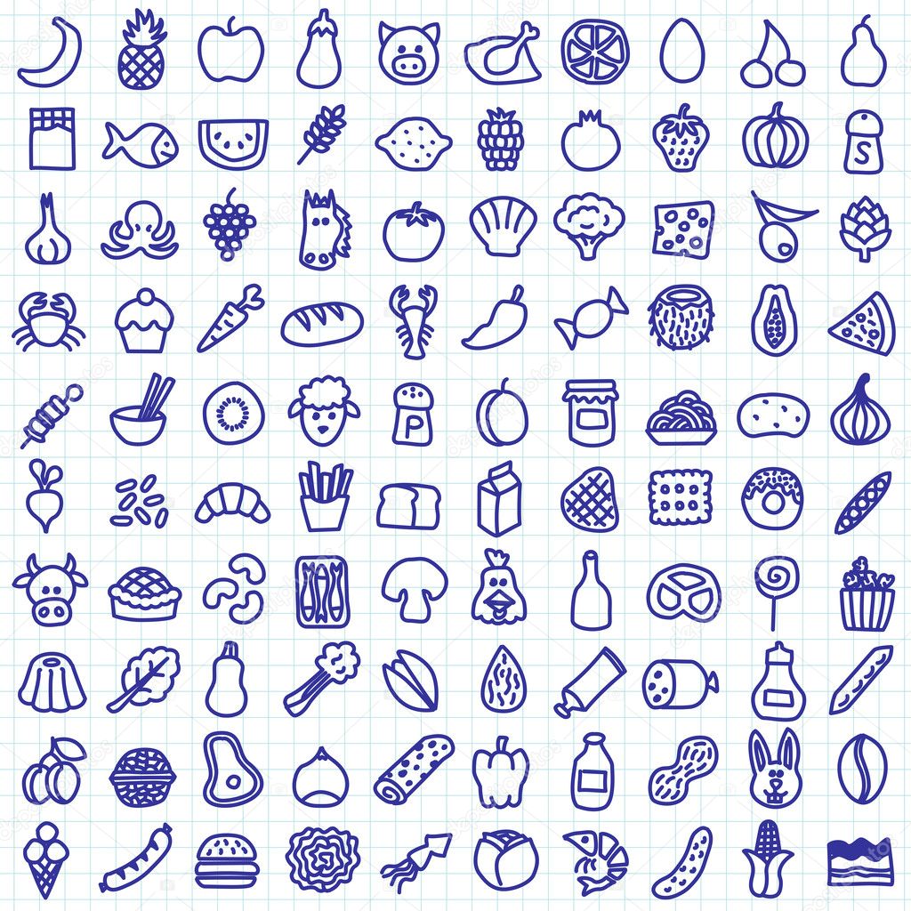 One hundred food icons