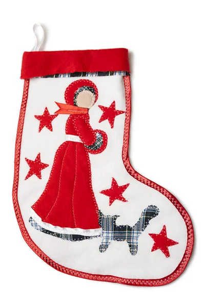 Christmas sock with a snow white — Stock Photo, Image